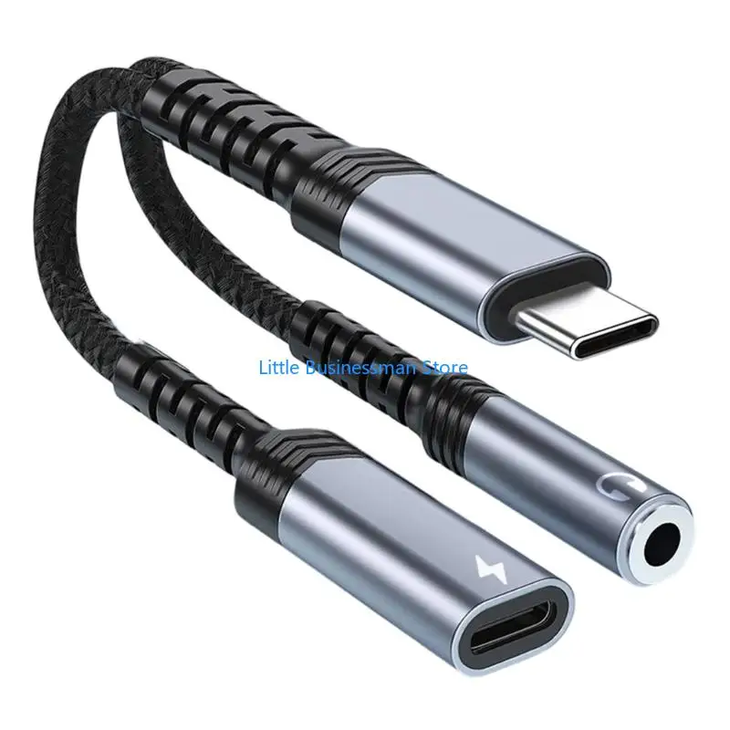 USB-C-auf-3,5-mm-Kopfhörer- und Ladegerät-Adapter, Headset-Konverter mit kompakt geflochtenem Gehäuse, für Studenten und Pendler – Detail 9