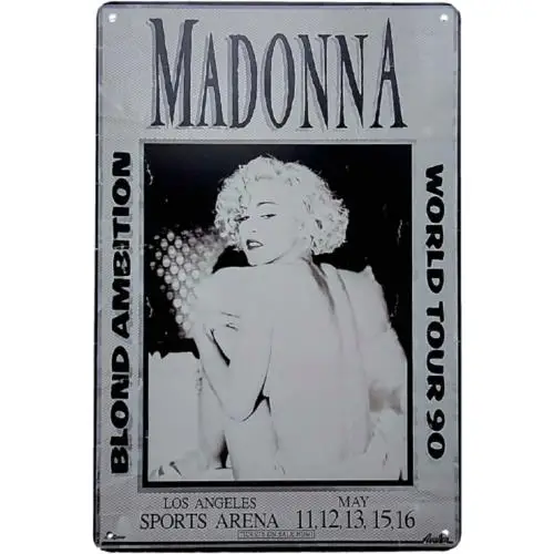 w1, Panneau métallique rétro Madonna Blond Ambition Tour 1990 Musique Sexy Diva in