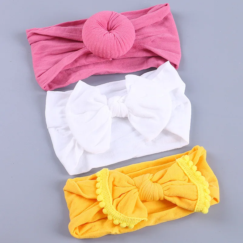 3Pcs/Set Solid Color Soft Nylon Elastic Baby Headband Bows Newborn Baby Girl Headbands Hair Accessories Girls Handwear