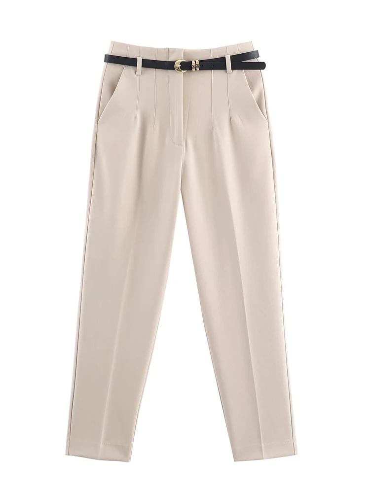 กางเกงแฟชั่นผู้หญิง ฤดูร้อน-ฤดูใบไม้ร่วง 2025 รุ่นใหม่ ดีไซน์หรูหรา ทรงกระบอกยาว ยืดหยุ่น พร้อมเข็มขัด กางเกงลำลองสไตล์ไฮสตรีท