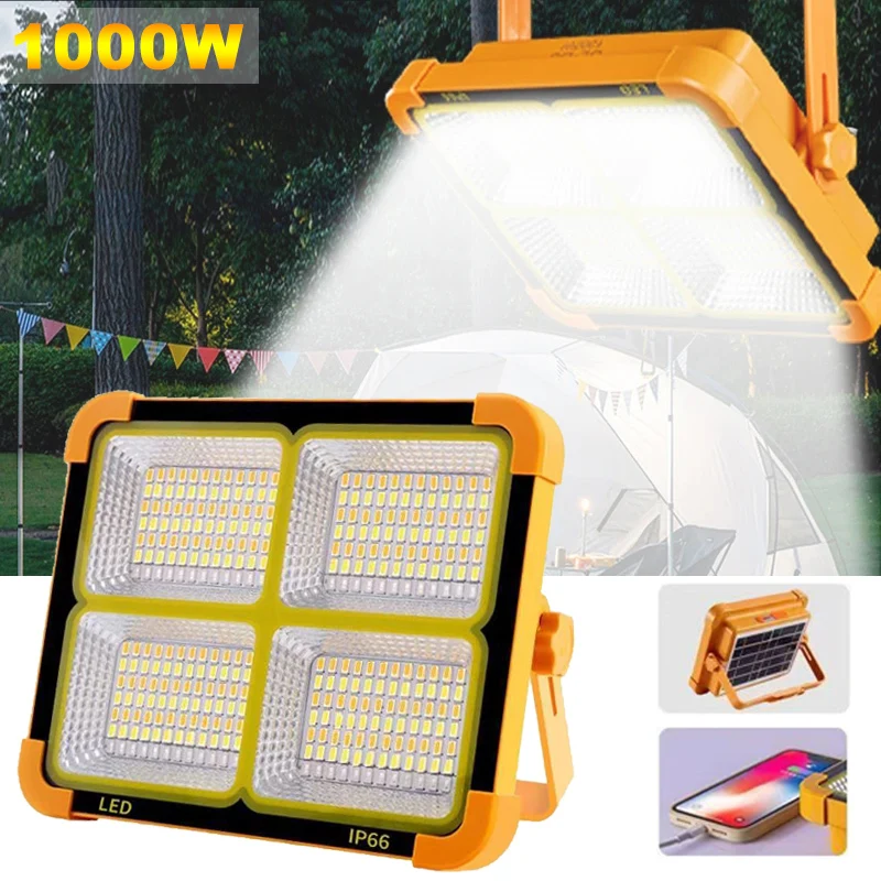 100W/1000W Solar Camping Light Outdoor Portable Floodlight Rechargeable Emergency Power Bank Night Lamp Solar LED Tent Light