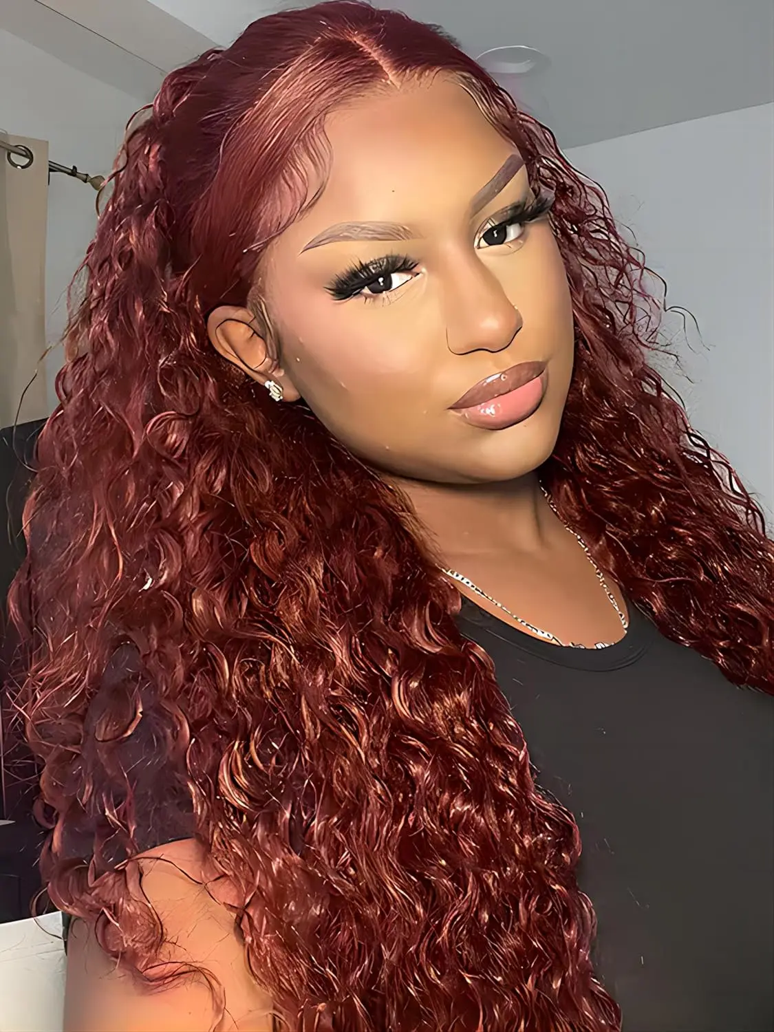 

Reddish Brown Deep Wave Lace Frontal Wig 13x6 HD Transparent Lace Frontal Wigs Colored Curly Lace Closure Front Human Hair Wigs