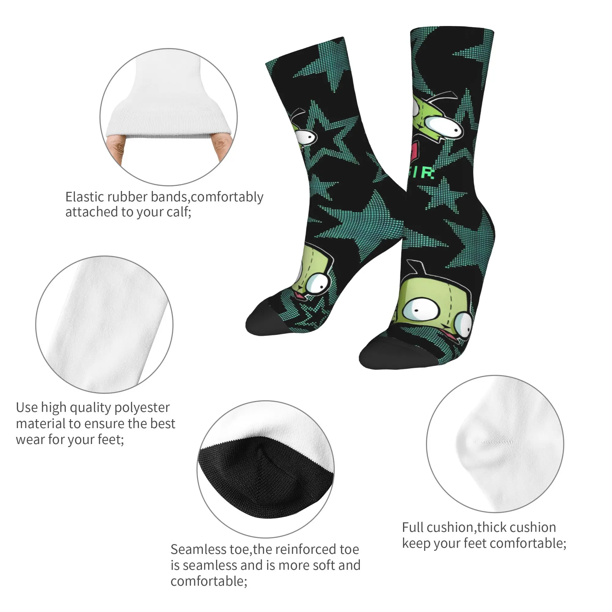 Cute Invaders Zims  Socks Men Women Polyester Funny Happy  Socks Harajuku Spring Summer Autumn Winter Middle Tube Socks Gifts,