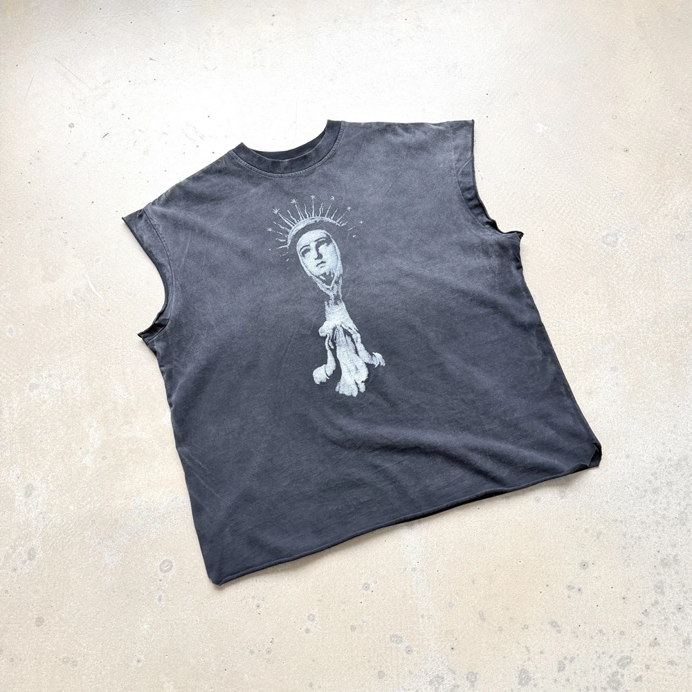 Yao Fashion Vintage Casual Oversize Loose Luxury Trend Cotton Graphics Print Tank Sleeveless Tops