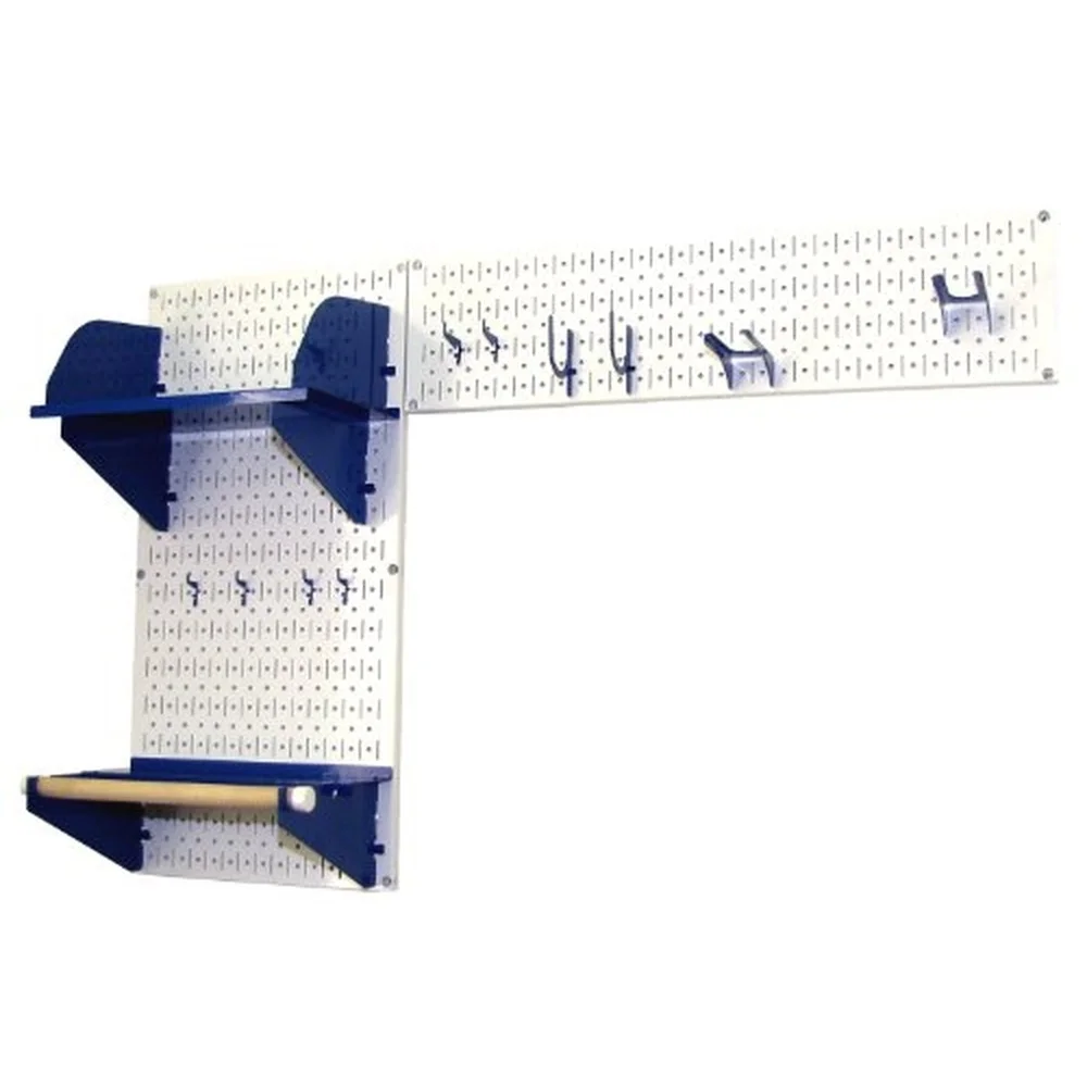 Pegboard Garden Supplies Storage and Organization Garden Tool Organizer Kit with White Pegboard and Blue Accessories