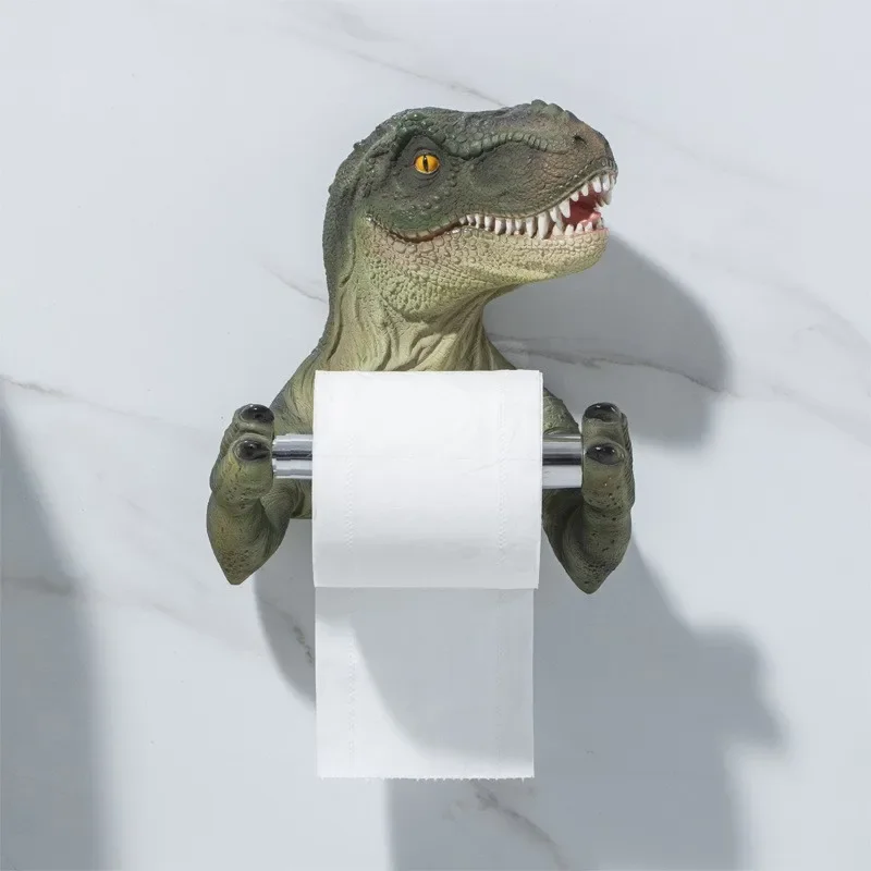 Cartoon dinosaur face towel storage rack creative bathroom toilet paper holder roll paper tube wall mounted tissue holder