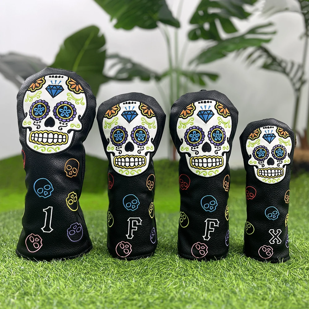 1PC/4PCS Skull Design Golf Club Head Covers, PU Material With Soft Inner Lining, Soft Wear-Resistant Golf Accessories