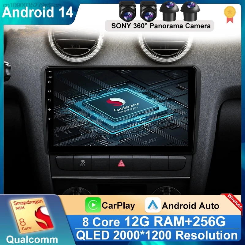 

Android 14 Carplay Auto Car Radio For Audi A3 8P 2003-2013 2din Multimedia Player GPS Navigation Audio Stereo DSP 360 Camera 4G