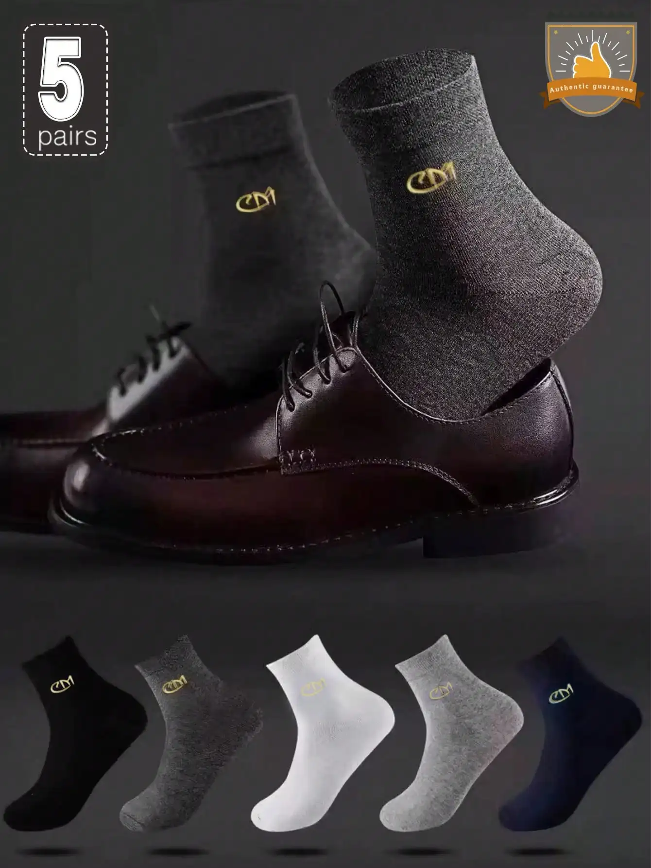 5 Pairs Men's Business Mid-Calf Socks Formal Black White Solid Color Simple Anti-Odor Sweat-Absorbing Cotton Socks