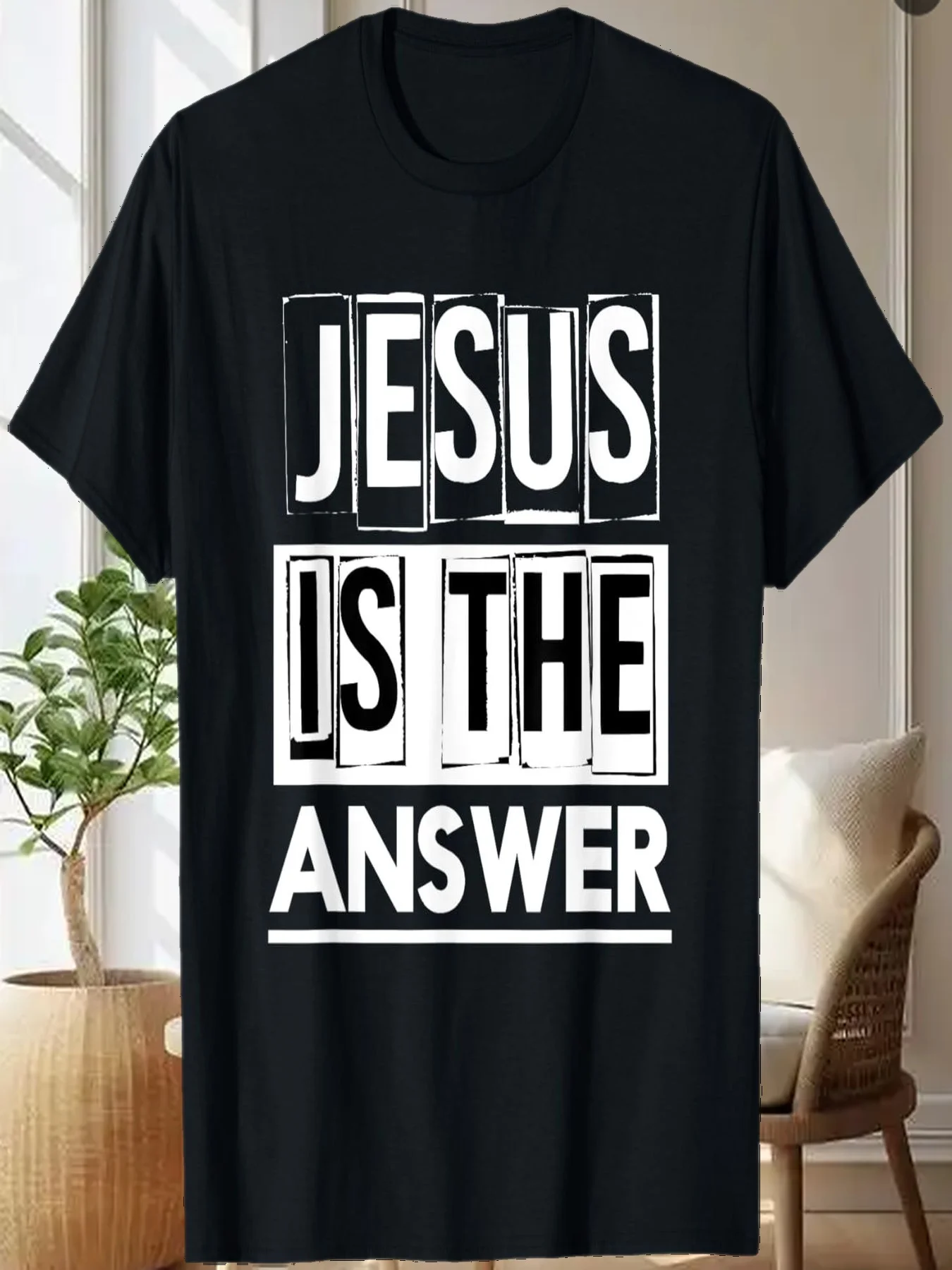 

Jesus Is The Answer T-Shirt - Men's Unisex Black Small Classic Fit Short Sleeve Crew Neck T-Shirt