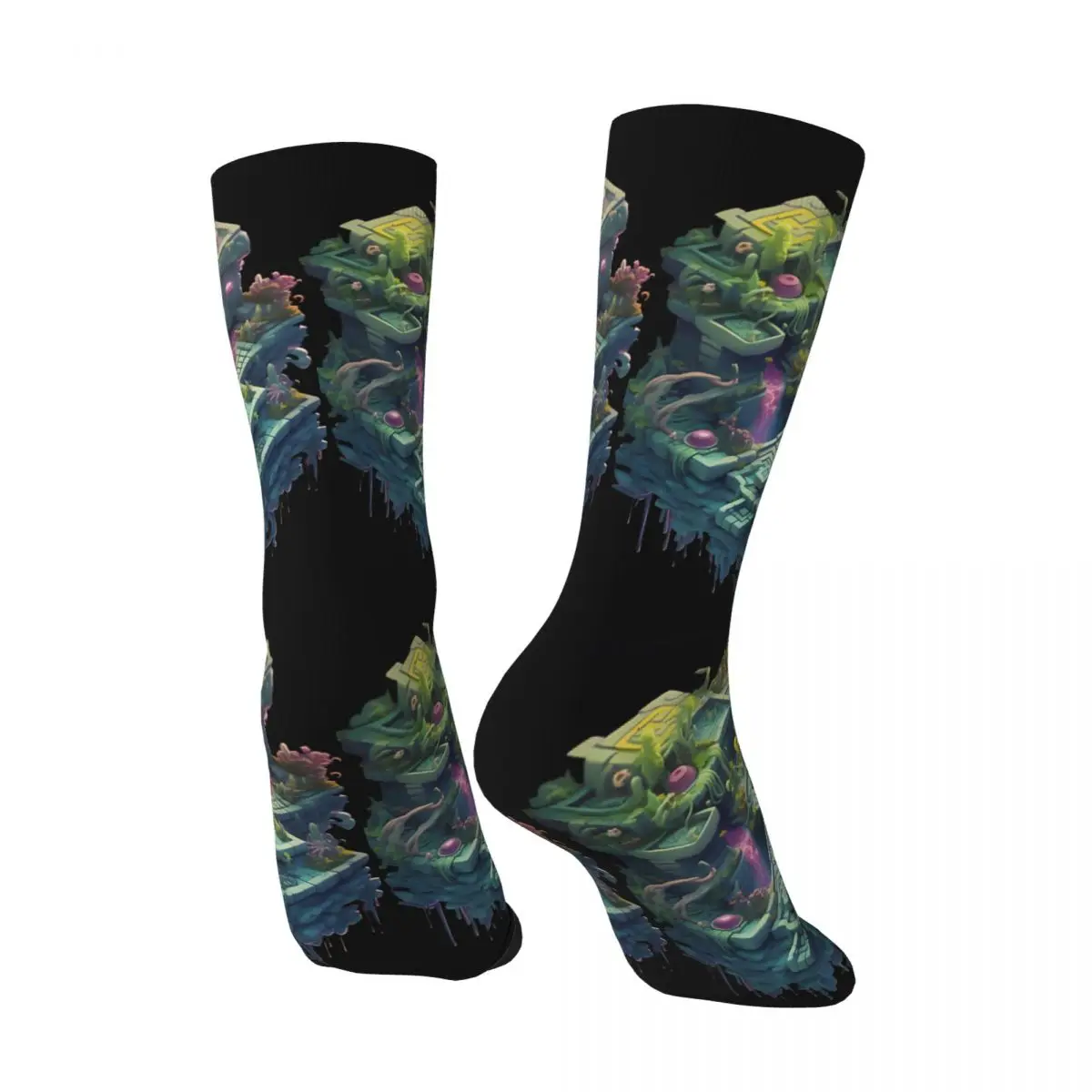 Crazy compression Maze Adventure Sock for Men Vintage Dungeons And Isometric Dragons Quality Pattern Crew Sock Novelty