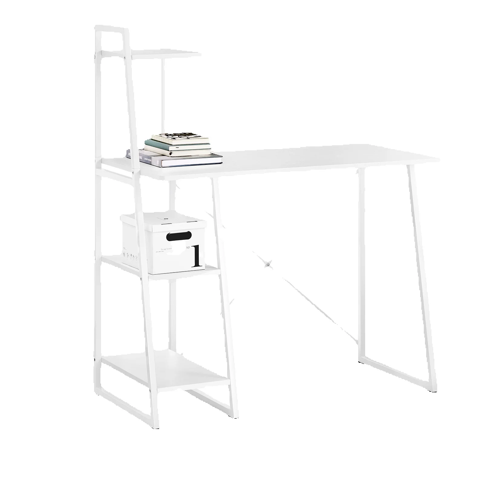 SoBuy FWT29-W Mesa de Escritorio, Mesa de Ordenador con Tres Estantes,Color Blanco