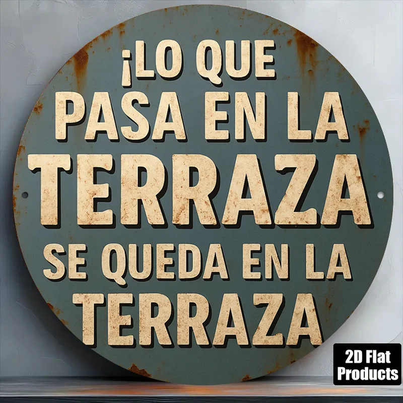 2D Flat, Vintage Spanish Suitable for Bars, Restaurants, Cafes, Courtyards & Balconies - Wood Round Wall-Mountable Sign with 