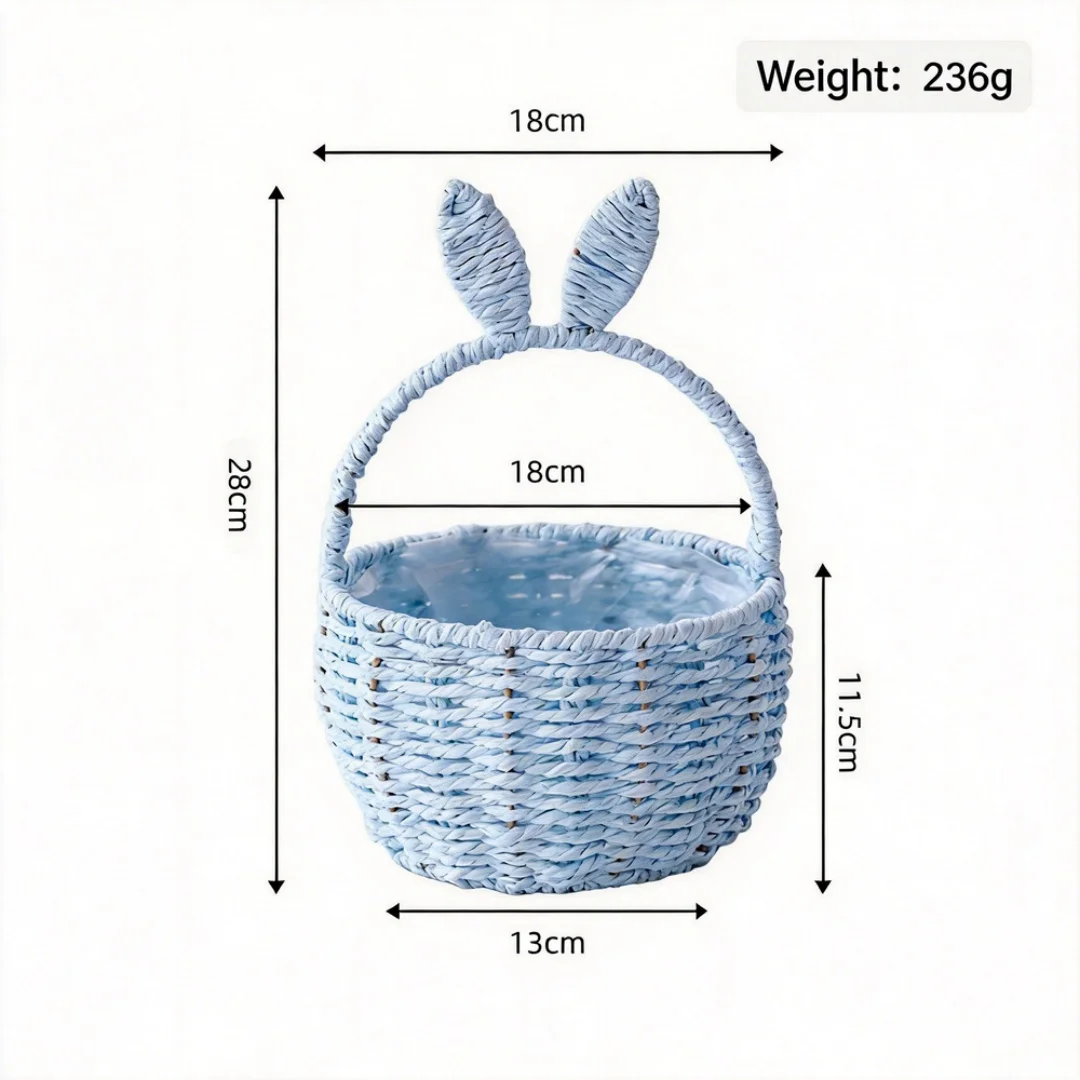 Bunny Gift Basket Decorative Easter Basket Rabbit Ear Basket Rattan-Style For Event Favors Nursery Room Easter Gift
