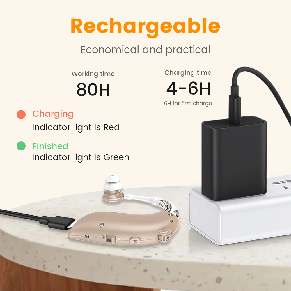 Rechargeable Hearing Aid Digital BTE Hearing Aids Sound Amplifier Portable Deaf Elderly Dropshipping Free Shipping
