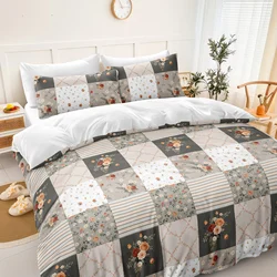 3PCS Colorful Duvet Cover Set Polyester Fibre Comforter Cover Floral Bed Set Soft Lightweight Down Bedding Set for All Season