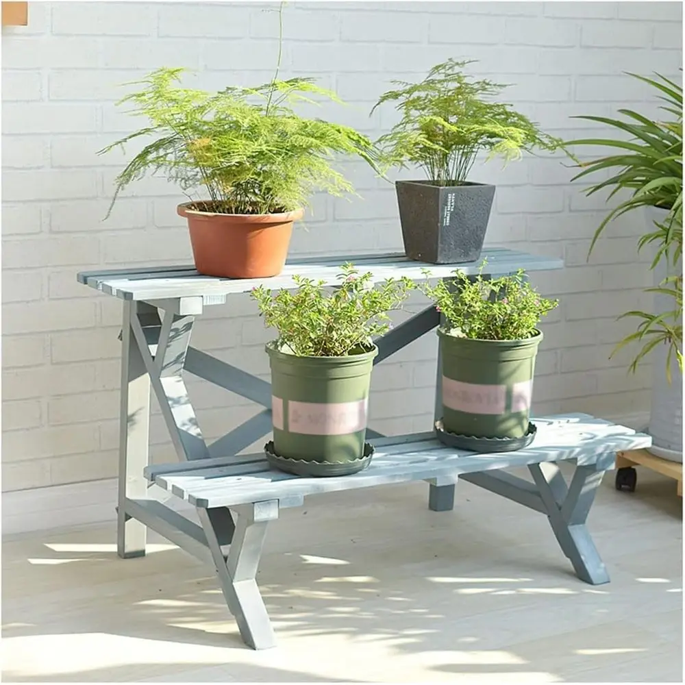 

2-Tier Indoor Plant Stand with Open Shelf for Gardening, 60x45x46cm