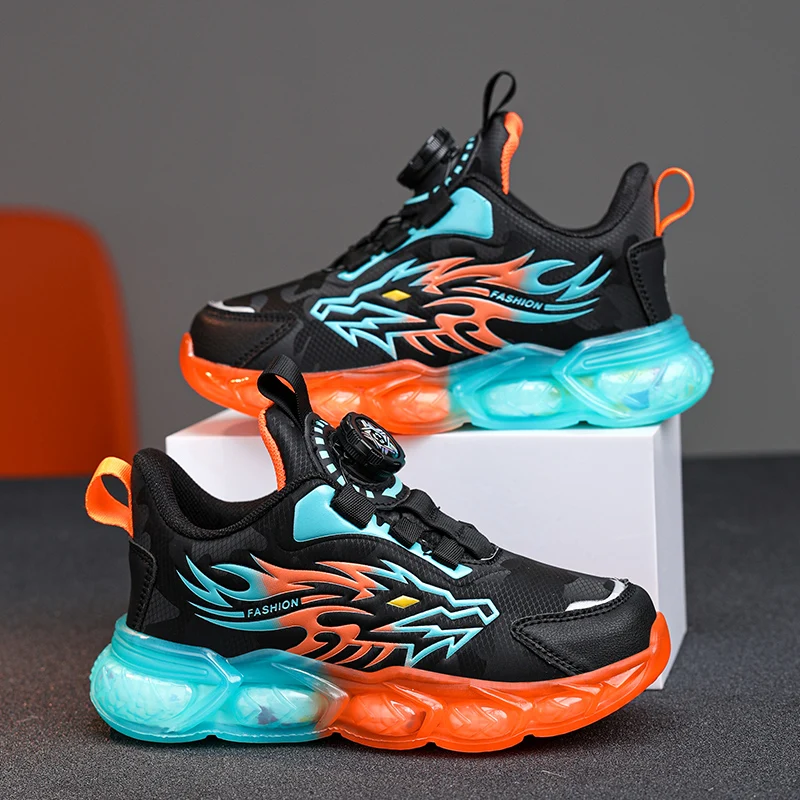 Fashion Children Shoes Boys Sneaker Dragon Print 2024 Kids Sports Tennis Platform Chunky Spring Outdoor Boy Shoes Sneaker