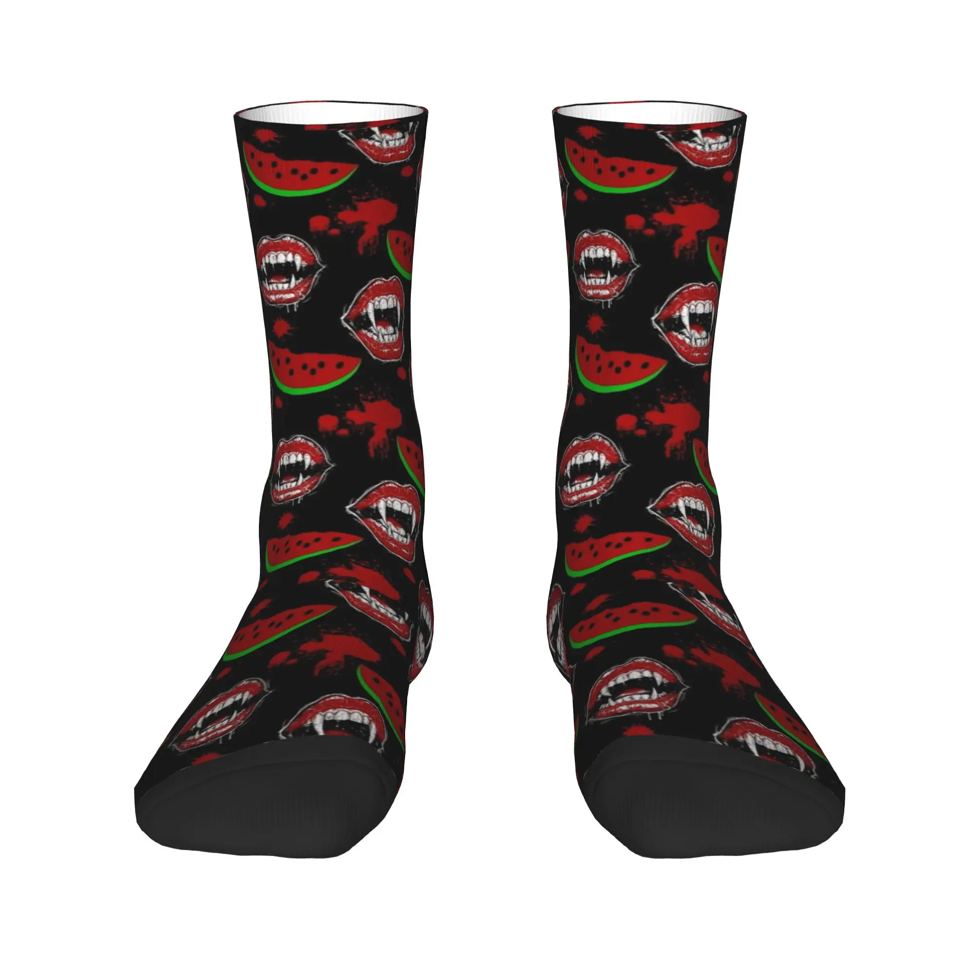 Vampire Mouth Eating Watermelon Fun Socks  Vintage Stockings Autumn Anti Sweat Couple Socks Comfortable Design Outdoor Socks
