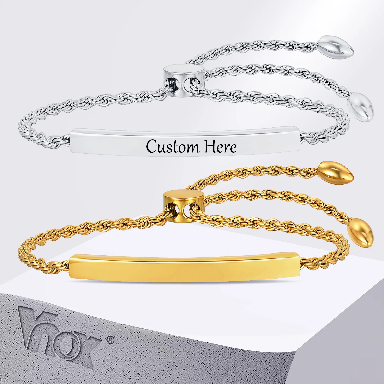 

Vnox Free Custom Love Bangle Bracelet for Her,Simple Adjustable Stainless Steel Women Bracelet, Christmas Gift