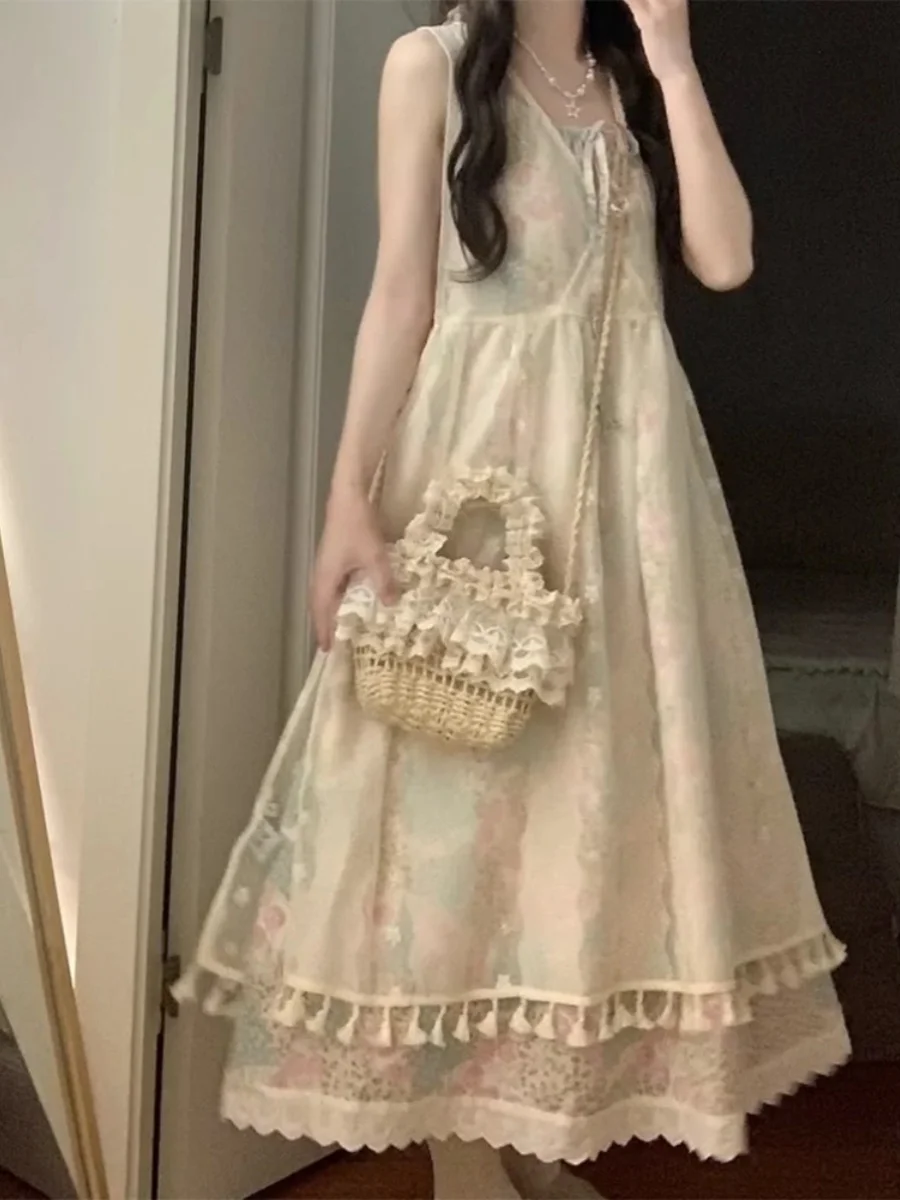 2024 Summer Floral Print Vaion Sle Off-oulder Dr with Headscarf Lace Overlay Skirt Tee-Piece Set Women's H-Line M...