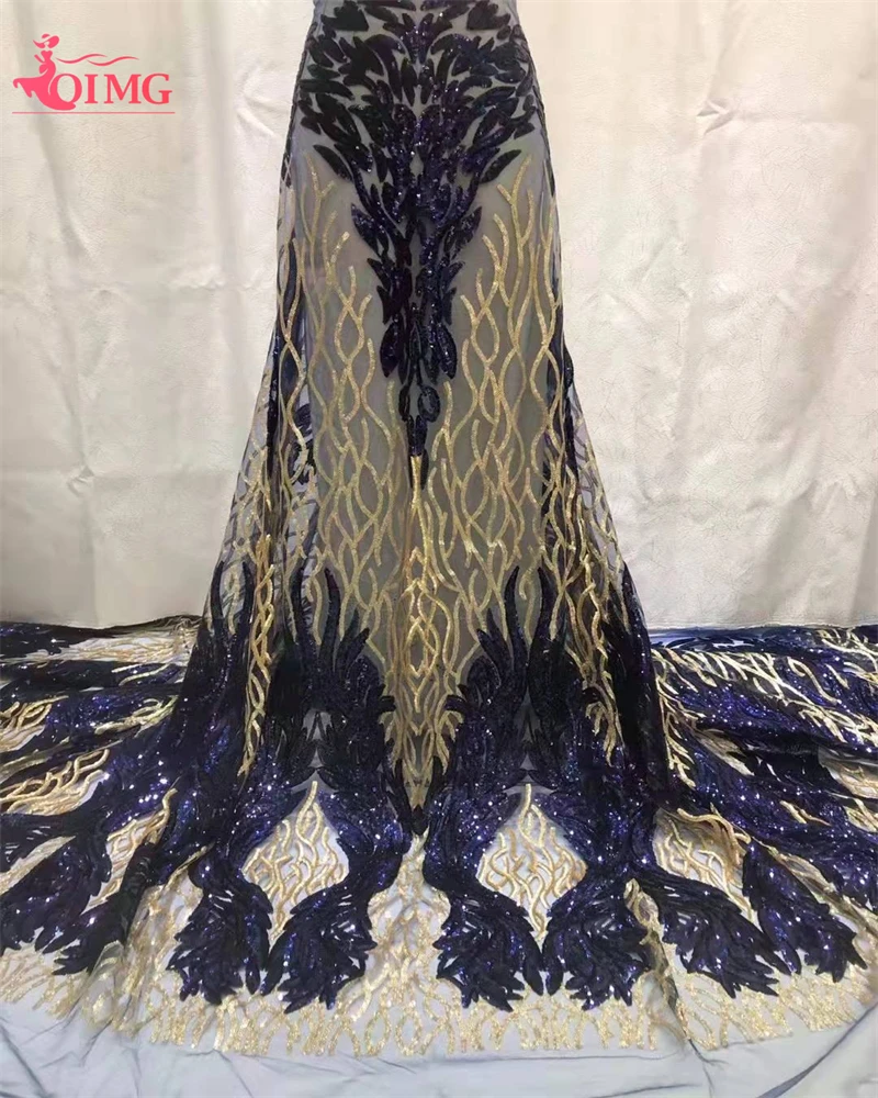 OIMG latest blue sequins African Lace Fabric 2023 High Quality Nigerian for Women Party Embroidery french Lace Fabric 5 Yards