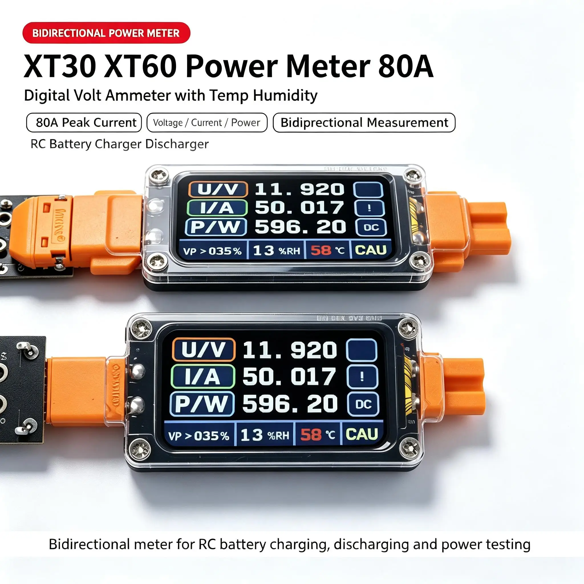 DYKB 80A XT30 XT60 Power Meter Digital VoltAmmeter TempHumidity Bidirectional Current Voltage RC Battery Charger Discharger TEST
