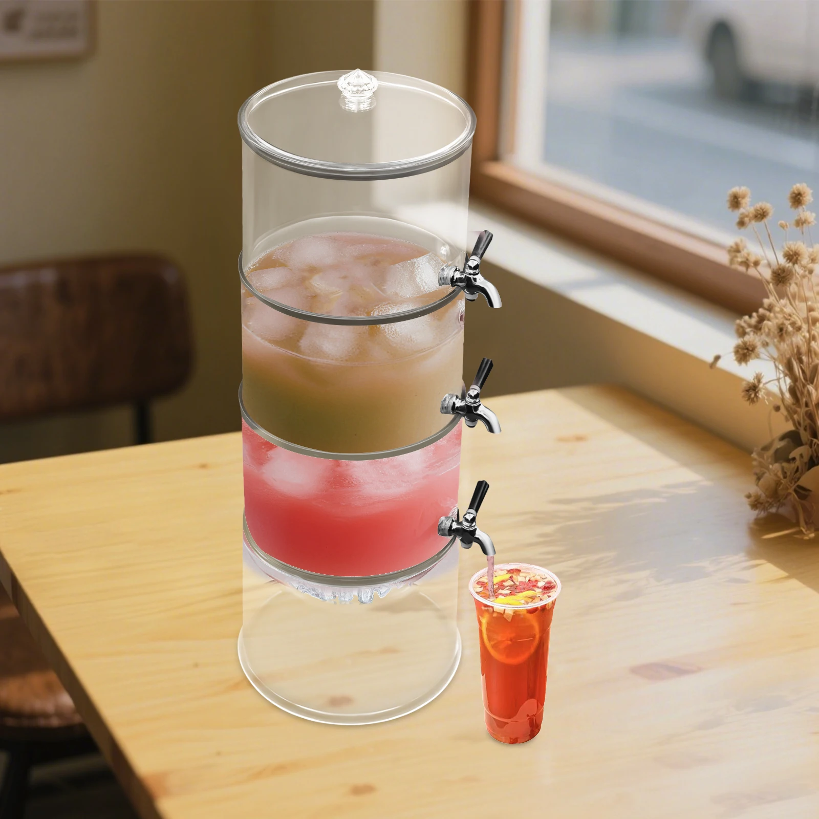 

3-Tier Beverage Dispenser, Tabletop Clear Beverage Dispenser, Beverage Dispenser with Faucets