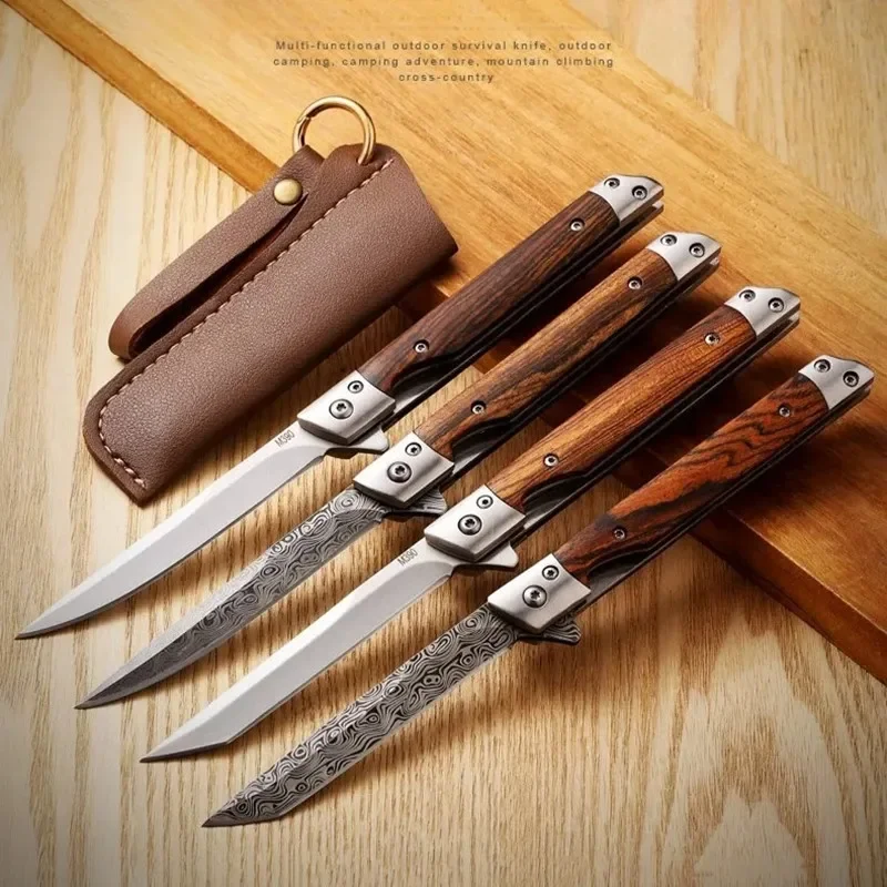 Cuchillo de fruta de alta calidad, cuchillo de oficina de acero con patrón portátil, cuchillo de carne con hoja de alta dureza con cubierta, cuchillo para carne