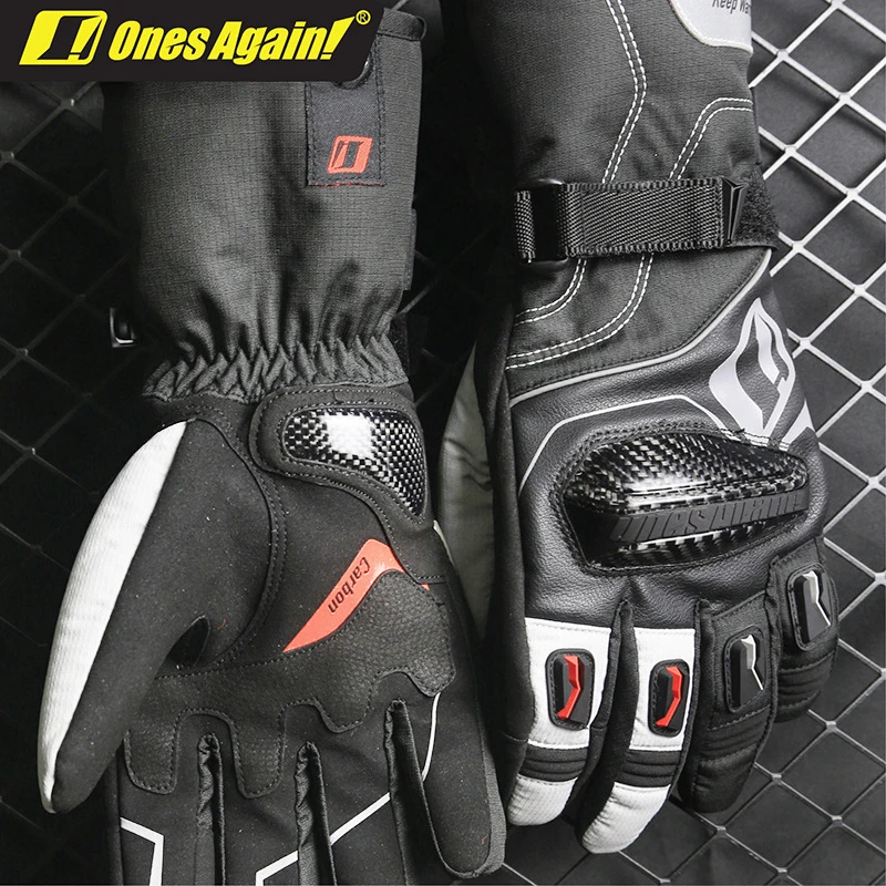 Onesagain Winter Warme Handschoenen Lange Waterdichte Koude Koolstofvezel Shell Bescherming Motorfiets Off-Road Reflecterende Handschoenen