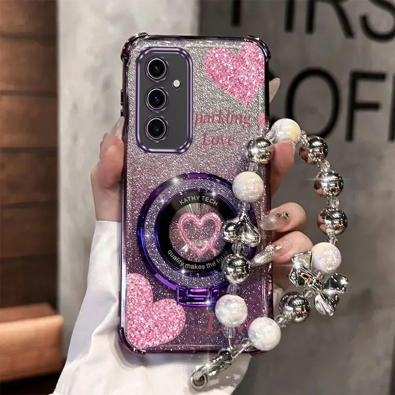 Pearl Strap Glitter Beautiful Love Handyhalter Hülle für Samsung Galaxy S24 S20 S21 S22 S23 S25 FE Note 10 20 Plus + Ultra Back