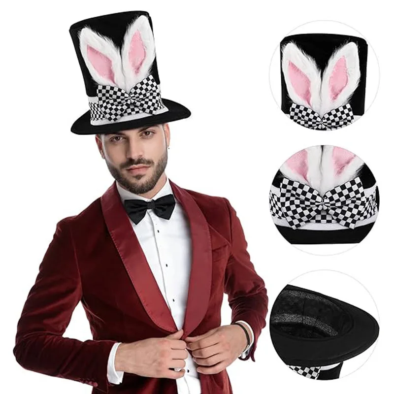 Velvet Rabbit Ear Bow Hat Cute Cartoon Easter Hat Festival Party Decoration Performance Take Photo Props