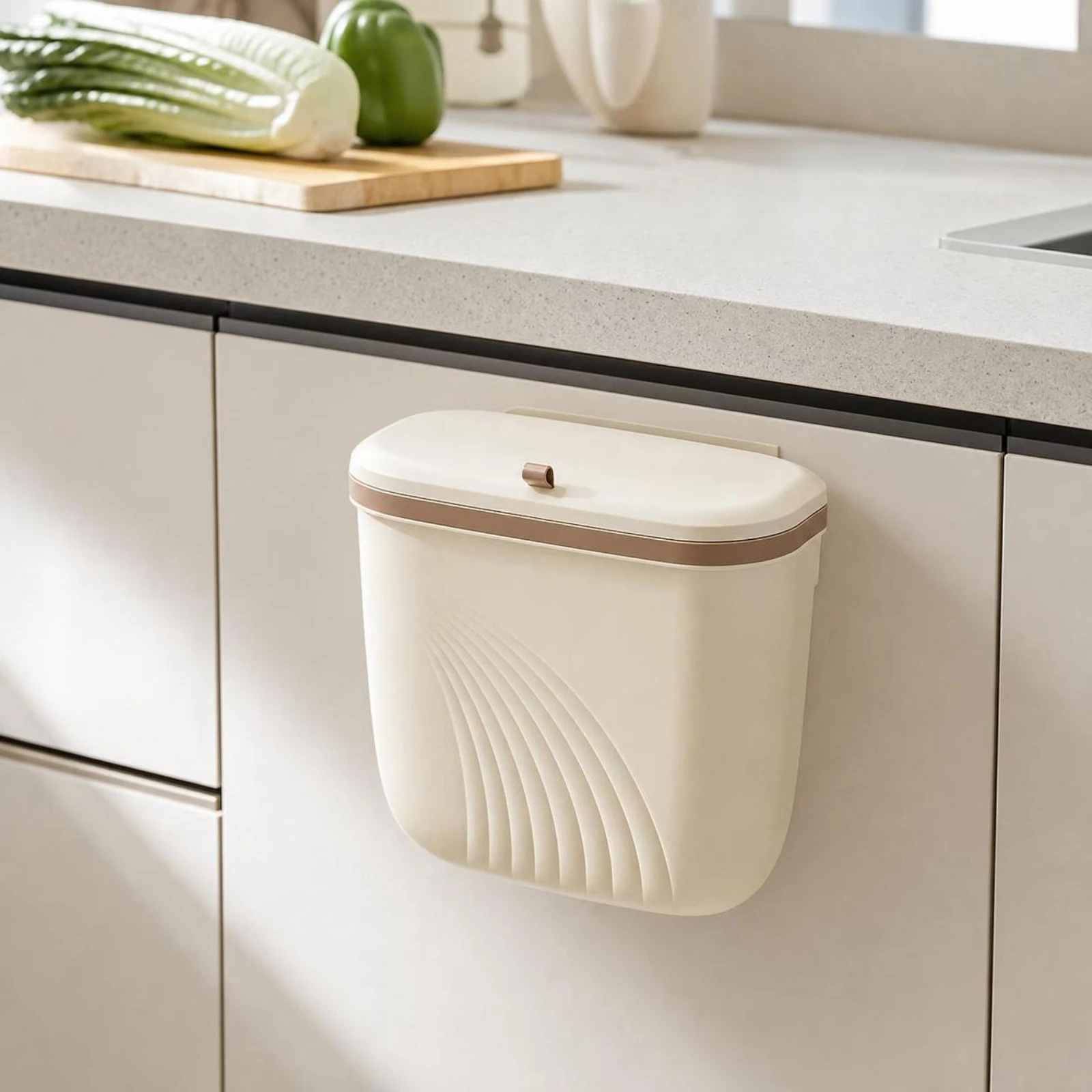 Wall-Mounted Trash Bin Space-Saving Hanging Trash Can Hanging Waste Basket Compact for Kitchen, Bathroom