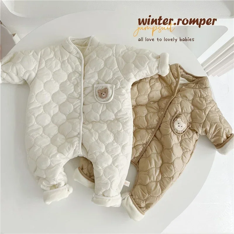 Mono coreano para bebé, ropa de otoño e invierno, pelele para niño, ropa de una pieza acolchada de algodón, ropa de escalada para niña