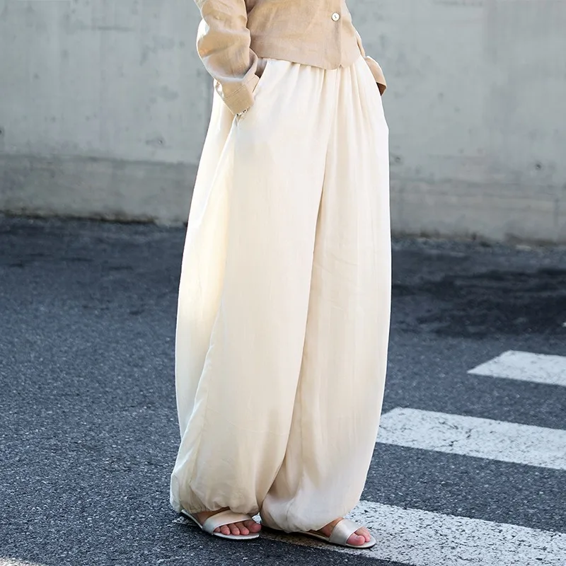 Women's Casual Lyocell-Linen Bloomers Pant Spring Summer New Lightweight Loose Soft and Comfortable Linen Long Pants for Ladies