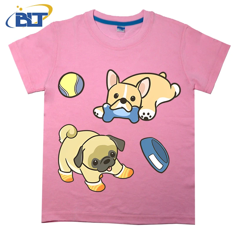 Mopshond En Frenchie Bedrukt Kinder T-Shirt, Zomer Katoenen Casual Top Met Korte Mouwen, Geschikt Voor Zowel Jongens Als Meisjes