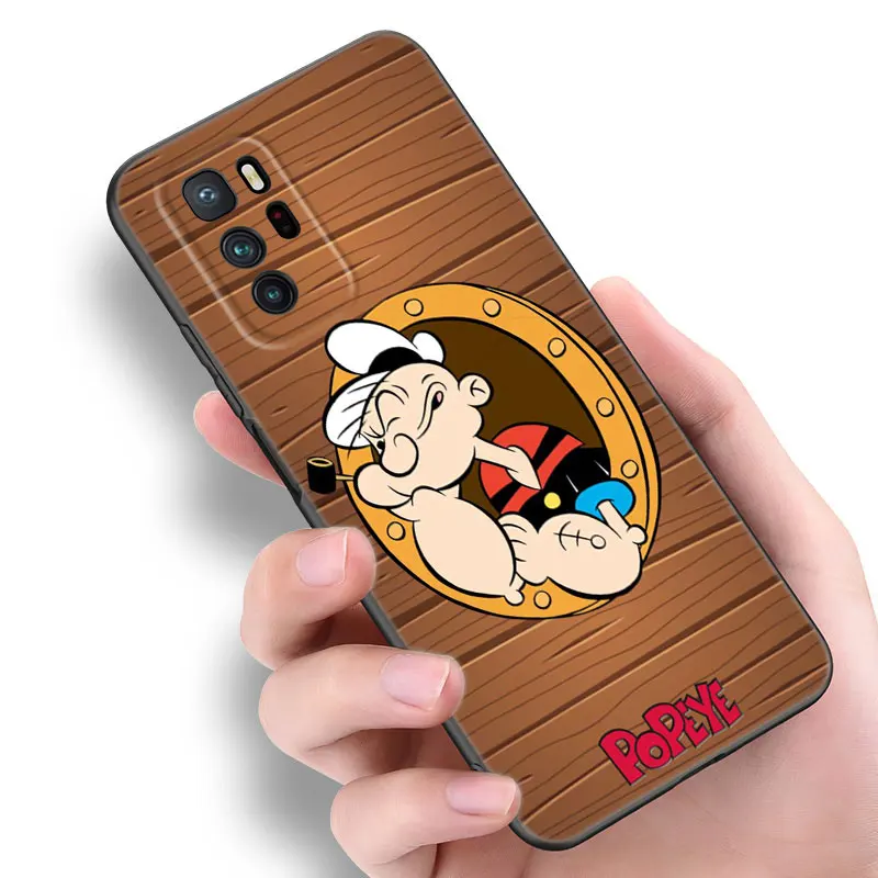 Cute Cartoon P-Popeyes Black Silicone Phone Case For Xiaomi POCO X3 X4 NFC F3 F4 GT F5 M3 M4 M6 X5 X6 Pro 5G C55 C65 M5