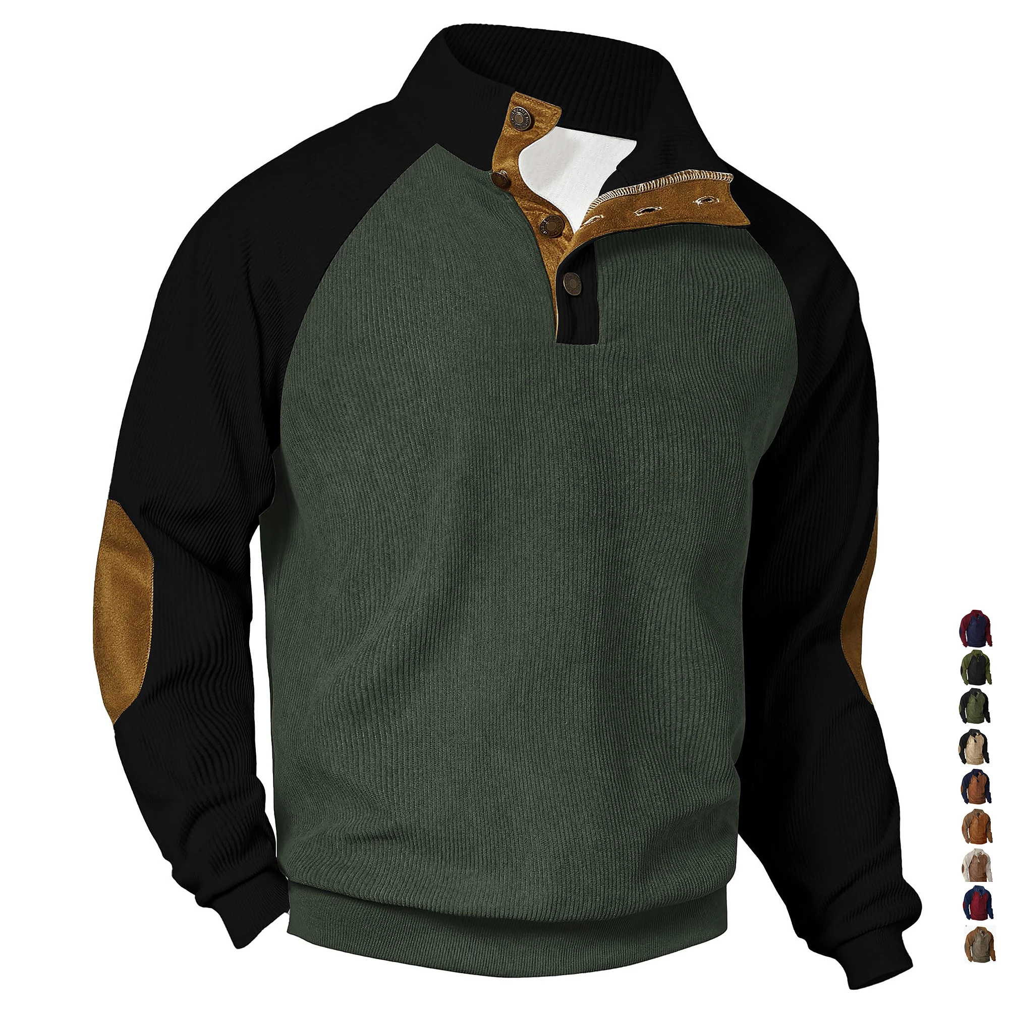 Men's Corduroy Sweatshirts Long Sleeve Heavyweight Casual Button Pullover