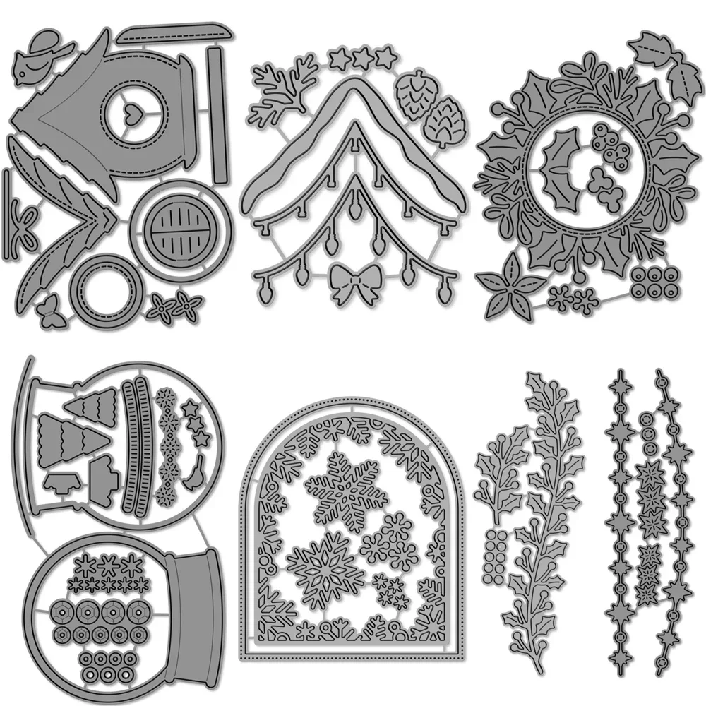 Christmas Holly Wreath Winter Wonderland Cutting Dies Sparkle Leaves Borders Dies Set For DIY Scrapbooking Album Decora Crafts