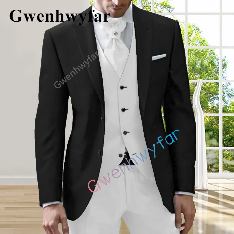 

Gwenhwyfar Custom-Made-Black Suit-White Vest Groom-Tuxedos-Groomsmen-Peak-Lapel-Wedding-Dinner-Suits-Best-Man-Bridegroom-Jacket