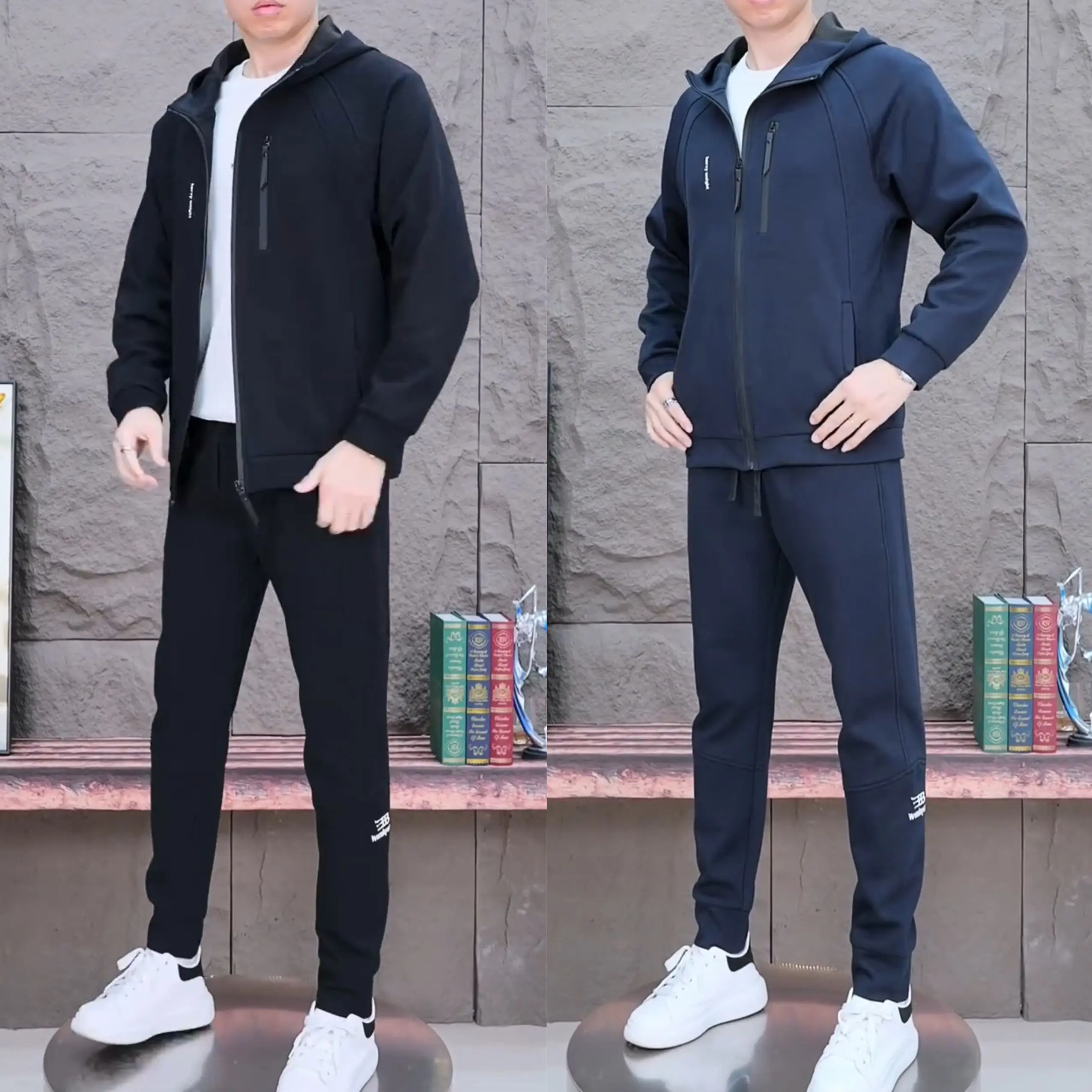 

Spring Autumn New Zipper Hooded Jaet Casual Set Men's Trendy Loose Fit Jaet Sweatpants Sport Two Piece Set Polyester Cotton