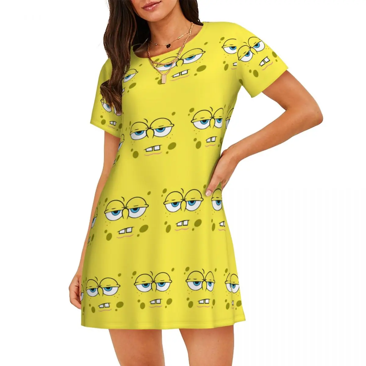 

Custom SpongeBobed Womens Short Sleeve Sleepshirt Cute Cartoon Nightdress For Shopping Travels Sleepdress