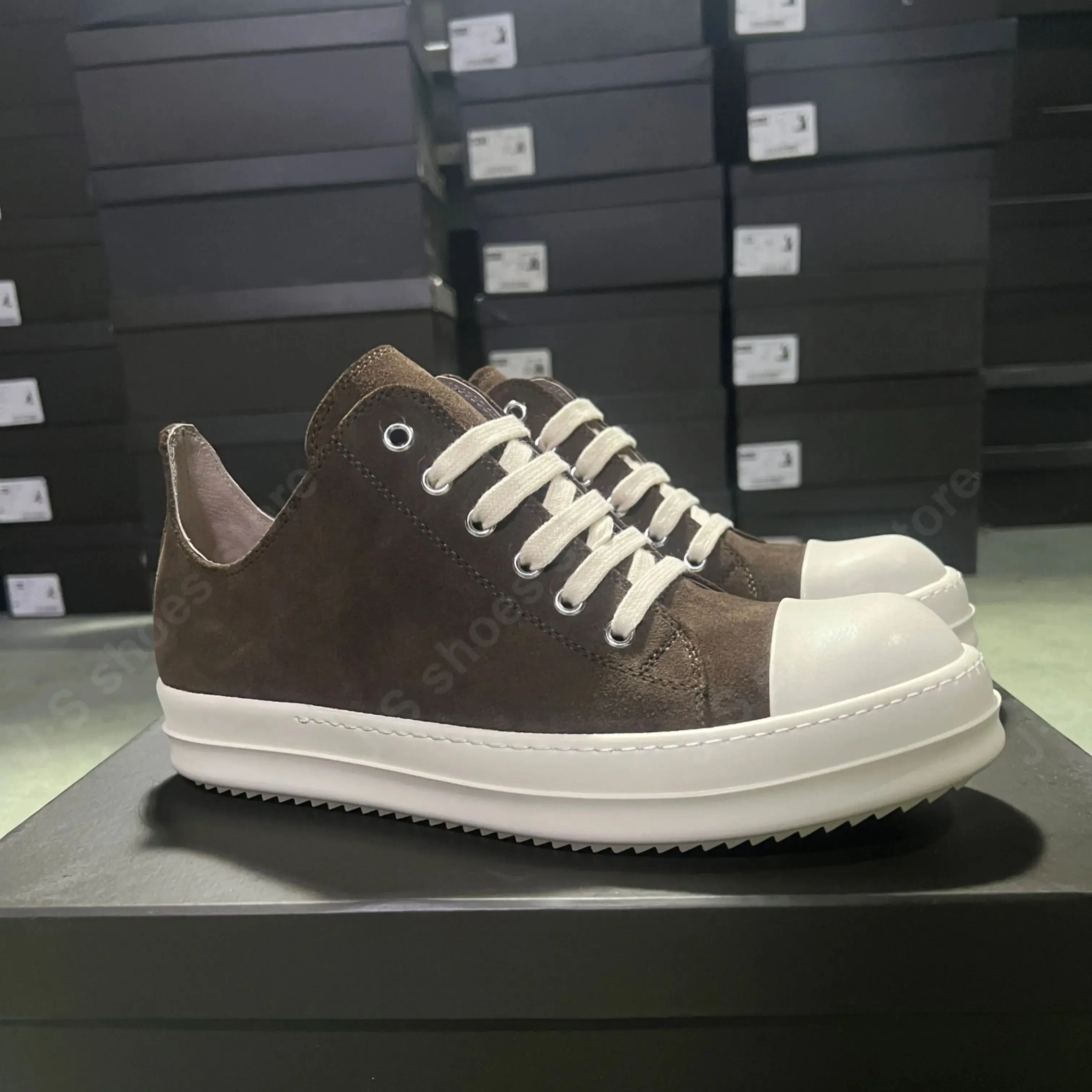 Ricks Luxury Men Shoe Owens Casual Shoe Low Top Shoe Brown Suede Shoes Cow Suede Leather Sneakers Lace Up Women Owens Sneaker