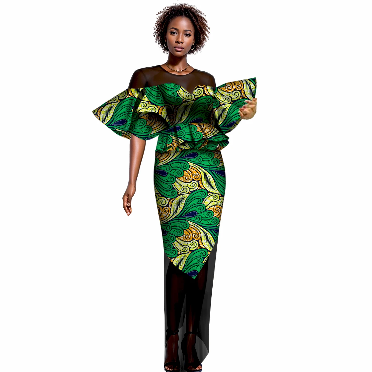 

Elegant Women African Outfits Set Short Sleeves O-neck Ad Long Skirts Women Party Suits African Print Sexy.Skirts Set WY6741