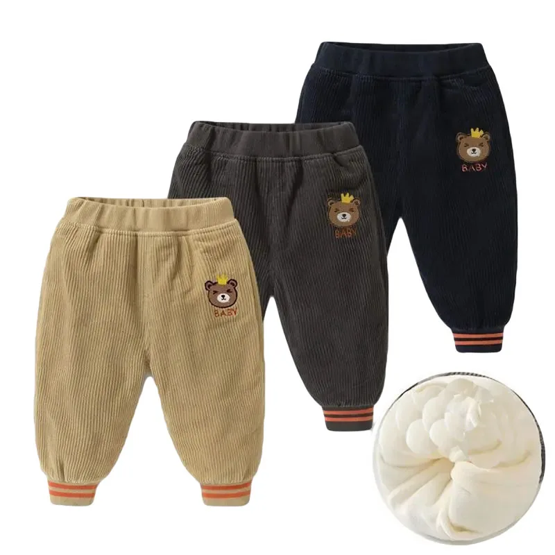 

Children's Plush casual pants 2023 autumn/winter new boys' corduroy cartoon thickened warm long pants girls' leggings 0-6Y