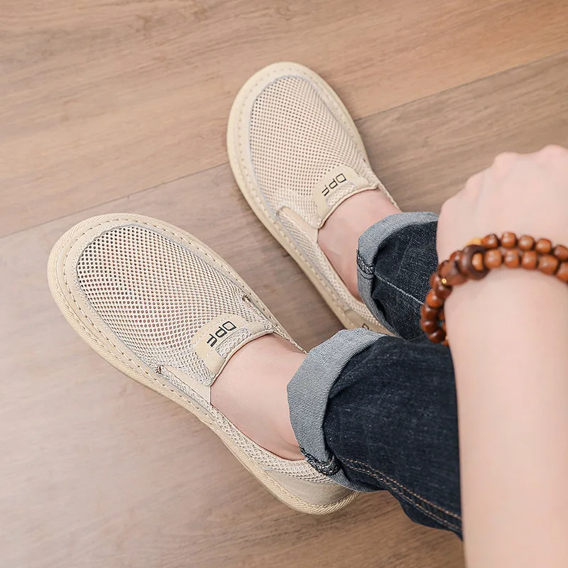 Hemp straw summer men's shoes new one-pedal old Beijing cloth casual mesh breathable fisherman shoes