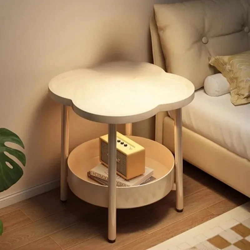 Kawaii Nightstand Four Leaf Clover Bedside Cabinet Carbon Steel Frame Storage Side Table Bedroom Indoor Practical Home Furniture