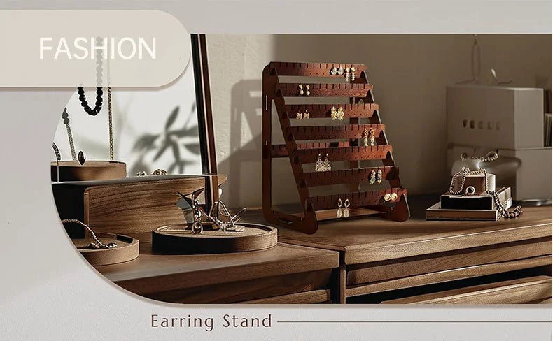 Vintage Holz-Ohrringständer mit Großer Kapazität für Ohrstecker und Hängeohrringe, Schmuck-Aufbewahrungsregal, Theken-Präsentationsständer – Detail 8
