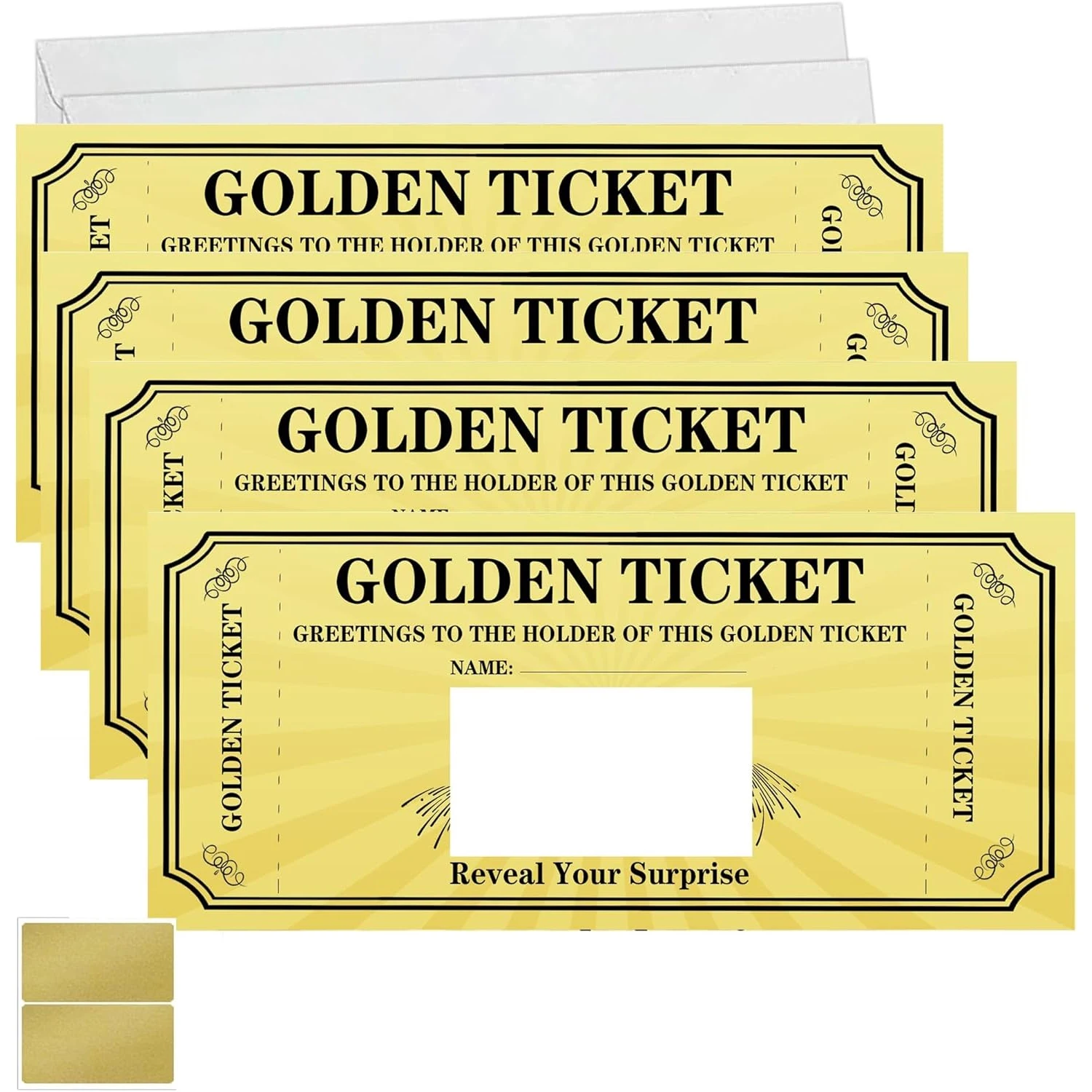 Golden Ticket Scratch Off Cards with Envelope 3.5x8 Inch DIY Make Your Own Golden Ticket Scratch Off Tickets