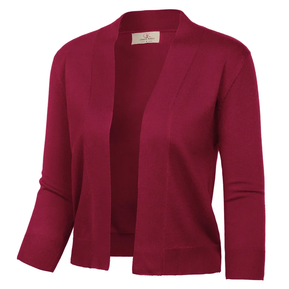 Abrigo de manga 3/4 con abertura frontal para mujer, bolero de longitud recortada para fiesta de noche, Tops de punto retro para mujer, otoño